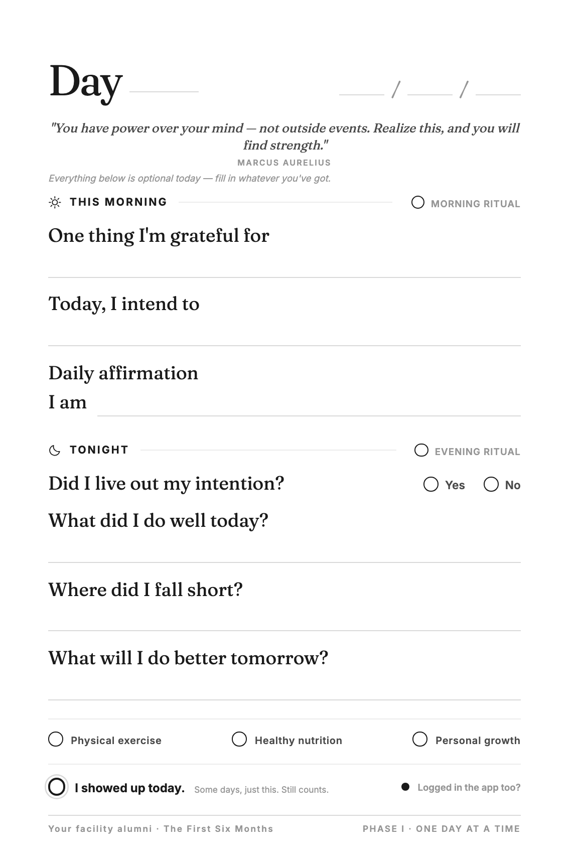 The daily page — morning intention, evening reflection
